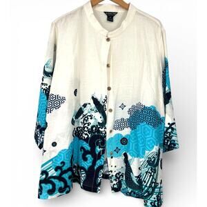 Citron Santa Monica 3X silk tunic top blouse mandarin collar Koi Fish Ocean